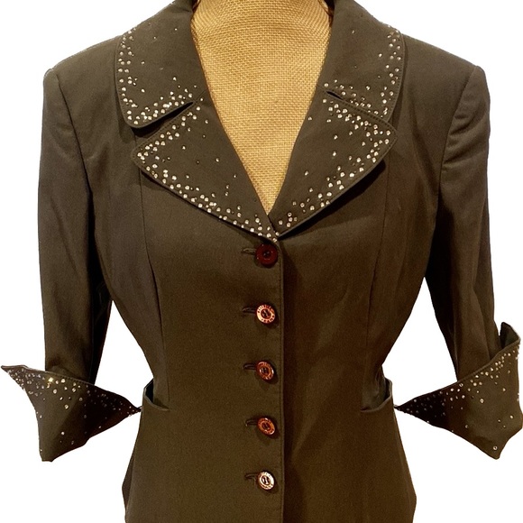 MOSCHINO JEANS fabulous short gray jacket with stones on lapel and cuffs, S